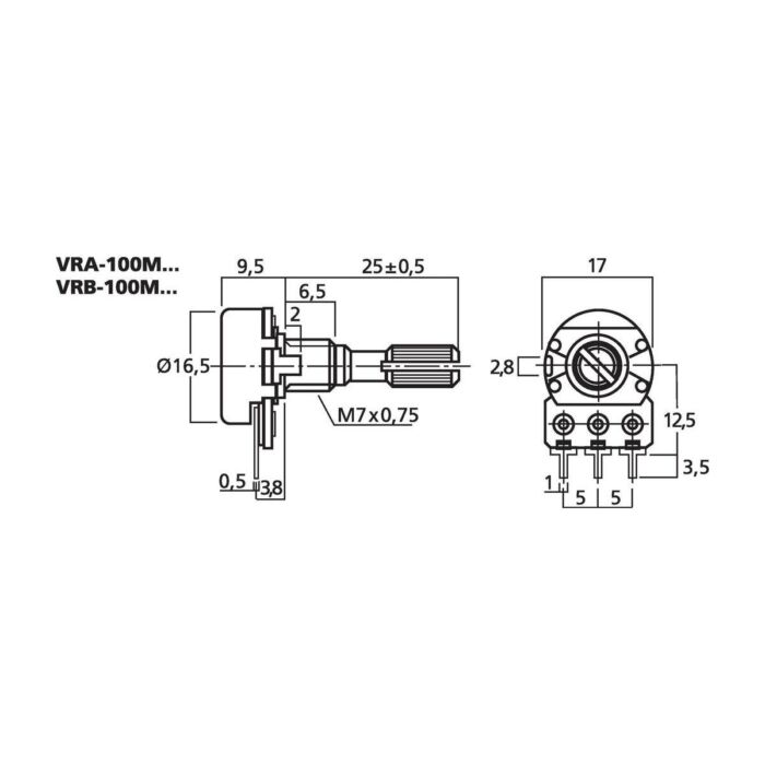 VRB-100M500 | Potentiometer, mono, 500 kΩ, linear-6382