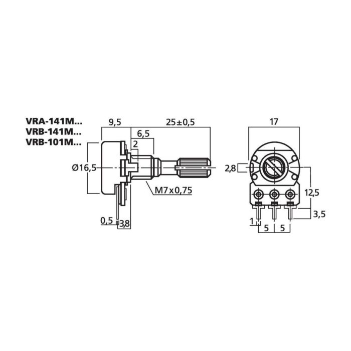 VRB-101M10 | Potentiometer, mono, 10 kΩ, linear, centre-6387