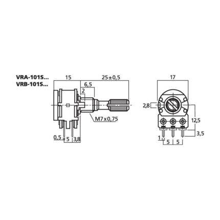 VRB-101S100 | Potentiometer, stereo, 100 kΩ, linear, centre-6392
