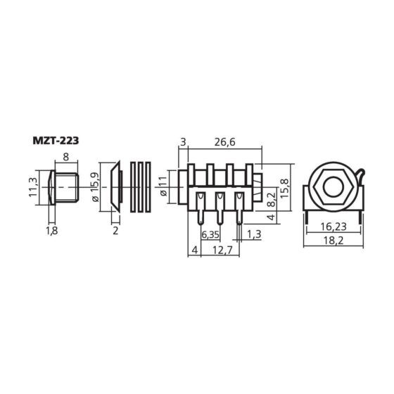 MZT-223 | 6.3 mm stereo zabudovaná zásuvka pre jack-5349