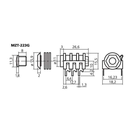 MZT-223G | 6.3 mm stereo zabudovaná zásuvka pre jack-5350