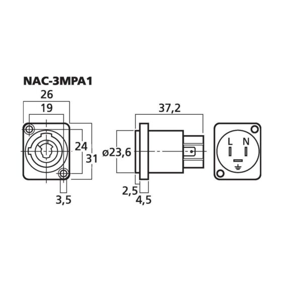 NAC-3MPA1 | NEUTRIK POWERCON panel jack, typ A-5362