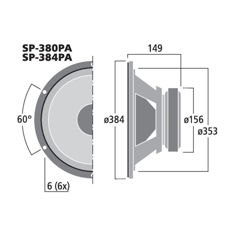 SP-380PA | PA and power Basový reproduktors, 250 W, 8 Ω (SP-380PA) and 4 Ω (SP-384PA)-5863