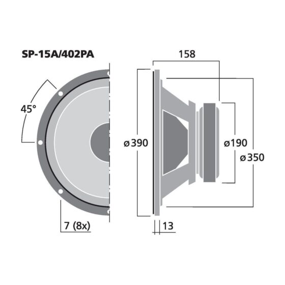 SP-15A/402PA | Professional PA Basový reproduktor, 400 W, 8 Ω-5795
